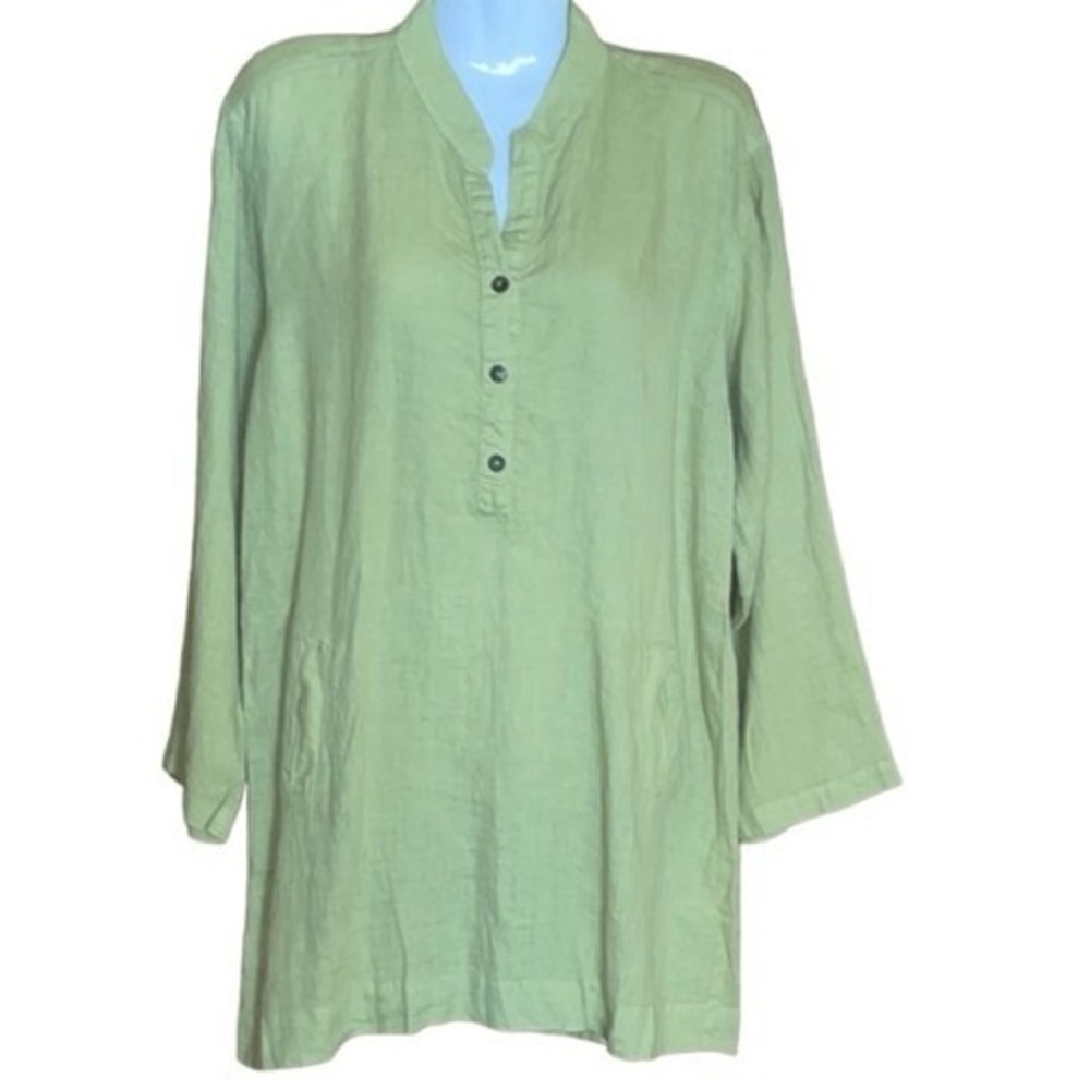 California‎ Womens Top S 100% Linen Green Breathable Timeless Lightweight USA